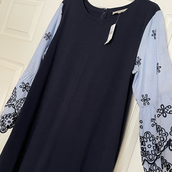 LOFT Embroidered / Lace-Style Bell Sleeve Midi Dress - Picture 4 of 4
